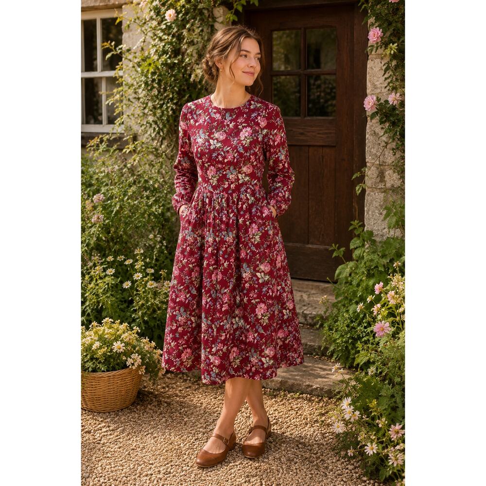 Hearts and Found NWOT Vintage Inspired Floral Cottagecore Long Sleeve Midi Dress
